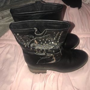 Women’s black studded boots, riding/biker boots
